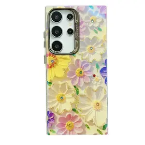Blue Diamond Oil Painting Flower Mobile Phone Case For Samsung Galaxy S24 Ultra S23 Plus A34 A54 A25 5G Fall Protection Case