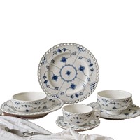 Assiettes, tasses, soucoupes et bols à soupe TECANXIN en porcelaine émaillée, motif végétal écologique bleu, style américain, en dentelle pleine, motif herbe Tang