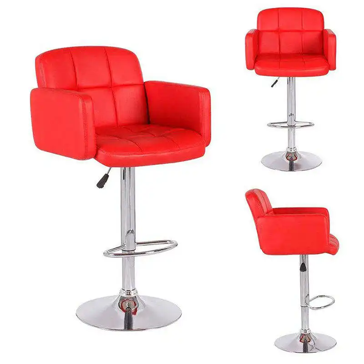 Modern Design Adjustable Comfortable Pu Leather Seat Swivel Red Bar