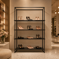 Expositor de Zapatos Abierto de Hierro de 4 Niveles con Recubrimiento de Polvo Negro Mate, Tamaño Personalizado, para Tiendas Minoristas, Soporte de Exhibición de Calzado, OEM ODM Disponible