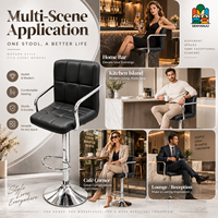Tabouret de bar noir avec revêtement capitonné, structure chromée, accoudoirs, réglage par vérin à gaz, pour bar, pub, restaurant, chaises de bar commerciales