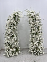 Arche de mariage H535 en fer avec roses artificielles en soie blanches et delphiniums, hauteur 2,3 m