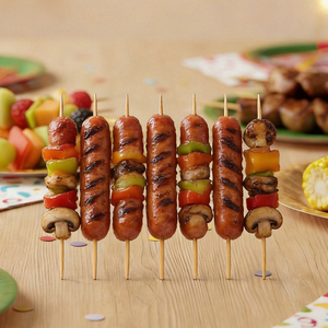 Prix d'usine – Brochettes de barbecue jetables durables à long manche, bâtonnets en bois de qualité alimentaire, 100 pièces/sac pour apéritifs et barbecues en extérieur - Product Image 1