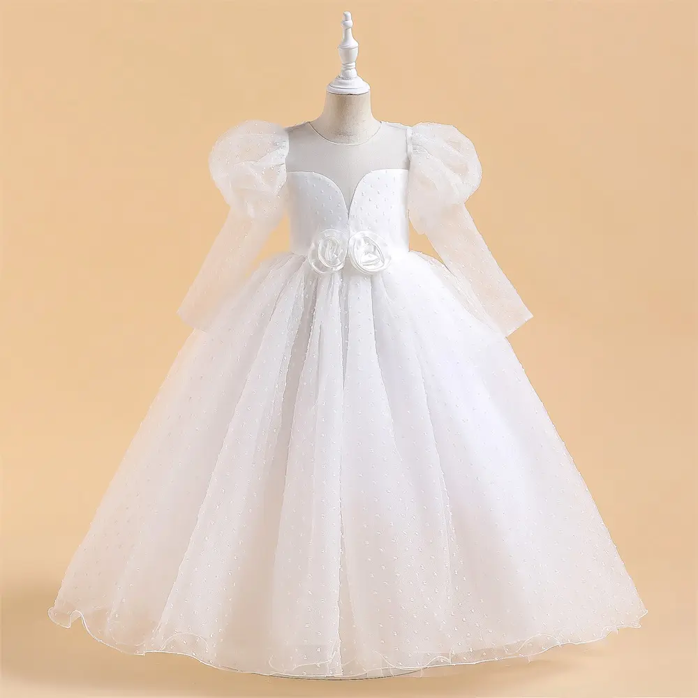 Nouvelle demoiselle d'honneur à manches longues robe filles fête de mariage enfants robe 4 à 14 ans enfants robe de fête d'anniversaire