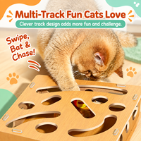 Kotak Mainan Puzzle Kucing Kayu Lipat Mewah Modern dengan Bola Berbunyi, Permainan Labirin Kayu Ramah Lingkungan untuk Stimulasi Mental Kucing di Dalam Ruangan