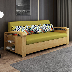 Sofá <span class=keywords><strong>cama</strong></span> plegable de madera maciza importada cian de alta calidad multifuncional Sit-Sleep Simple Push-Pull portátil Convertible para - Product Image 6