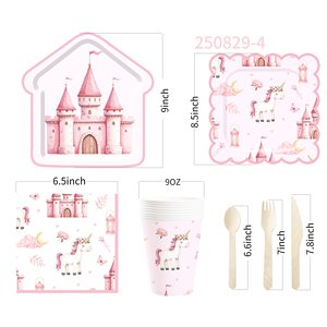 Juego de Vajilla Desechable DAMAI Unicornio para Fiestas de Cumpleaños de Niñas, Platos, Vasos y Servilletas de Papel con Diseño de Castillo Rosa y Unicornio, Artículos para Fiestas - Product Image 2