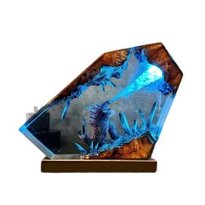 Godzillaes เครื่องประดับศิลปะเรืองแสงทำด้วยมือทำจากไม้เรซินของตกแต่งฉากมอนสเตอร์ Sci-Fi พร้อมเปลวไฟสีม่วงสำหรับเป็นของขวัญสำหรับสะสม - Product Image 4