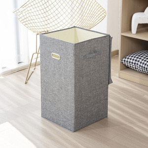 Collapsible Laundry Basket Cotton Linen Rectangle With Lid Foldable <b>Storage</b> Organizer For Bathroom Clothes - Product Image 2