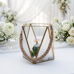 Wholesale Geometric Shape <b>Glass</b> <b>Hurricane</b> <b>Candle</b> <b>Holder</b> with Jute Rope Handle for Wedding Decor - Product Image 6