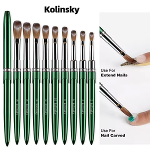 Kolinsky Acrylic Nail Brush <b>Set</b> Electroplated Green Metal Handle Mixed Sizes Professional Powder Brushes - Product Image 1