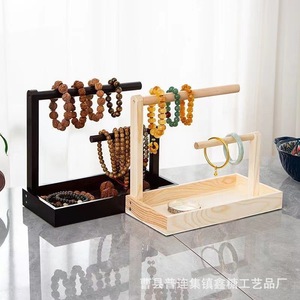 Expositor de Joyería de Madera de Doble Fila, Organizador de Escritorio de Madera Maciza para Pulseras, Collares y Colgantes, Color Madera Natural - Product Image 5