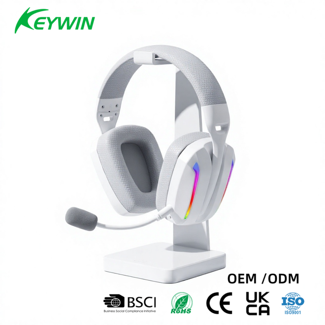2.4G Wireless Gaming Headset Tri-Mode Over Ear RGB Gaming Headphones with Detachable Microphone for PC PS5 Xbox Laptop