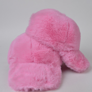 Casquette de baseball en peluche rose d'hiver pour femmes, brodée en fausse <span class=keywords><strong>fourrure</strong></span> de lapin, coupe-vent et chaude. - Product Image 1
