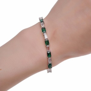 Tennis <b>Bracelet</b> Emerald Color Block <b>Copper</b> Alloy Geometric Design Unisex Jewelry - Product Image 4