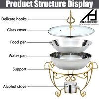 Chauffe-Plats de Luxe Moderne en Acier Inoxydable pour Buffet d'Hôtel, Ensemble de Plats Chafing Dorés 4.5L/6L/8L avec Couvercle en Verre Suspendu pour Mariages et Événements