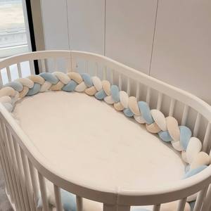 Barrière <span class=keywords><strong>de</strong></span> <span class=keywords><strong>lit</strong></span> tressée pour tout-petits, pare-chocs <span class=keywords><strong>de</strong></span> berceau pour bébé, coussin long noué, literie douce en peluche pour chambre d'enfant, barrière <span class=keywords><strong>de</strong></span> sécurité rose macaron - Product Image 2