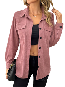 <b>Women's</b> <b>Corduroy</b> Shirt Jacket Long Sleeve Button Down <b>Shacket</b> with Chest Pockets Vintage Casual Woven Outerwear - Product Image 1