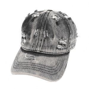 Vintage Washed Denim Baseball Cap Men's Soft Adjustable Summer 6-Panel Curved Sunshade Ripped <b>Leaf</b> Design Fashionable High - Product Image 5