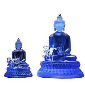 Buda toptan High End Liuli cam Bouddha heykelcikler ev ofis dekorasyonu şanslı süs mavi buda buda heykeli