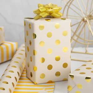 MAYPLUSS Gift Wrapping Paper Roll 17in x 33ft Reversible Yellow Polka Dot Stripe Metallic Foil Packaging Paper - Product Image 3