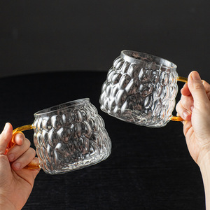 Tasse à thé en verre transparent avec poignée, design à bulles, résistante à la chaleur, grande capacité, pour la maison et les fêtes, couleur unie - Product Image 4