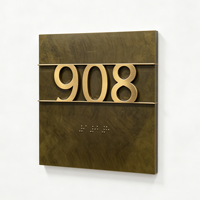 Plaque de numéro de suite d'hôtel sur mesure en laiton antique avec Braille en relief, identificateur mural de couloir, signalétique de porte pour l'hôtellerie, fournisseur de kits