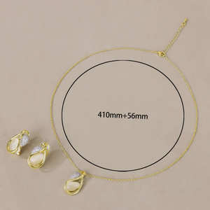 Vintage Italian Elegant Pearl 14k Gold Brass <b>Jewelry</b> <b>Set</b> Crystal Teardrop Necklace Earrings Women For <b>Prom</b> Party - Product Image 6