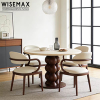 Meubles WISEMAX, table à manger ronde en travertin de style médiéval, base en bois créative, table de cuisine pour villa