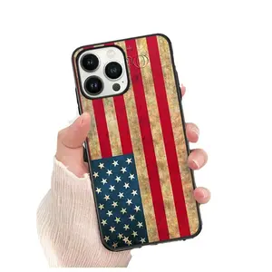 Cocok untuk iPhone 15 casing ponsel bendera bergaris Eropa dan Amerika