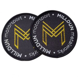 Parches de tela tejida de diseño personalizado para chaquetas de lujo para hombre, etiquetas de ropa con borde termoadhesivo y decoración de encaje estilo gancho de sarga vaquera - Product Image 1