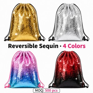 Sac à cordon personnalisé réversible à paillettes, 4 couleurs, sac à dos scintillant pour filles, cadeau de fête pour enfants, vente en gros - Product Image 1