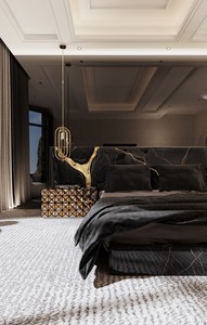 Cabecera de Cama Tapizada en Terciopelo Negro de Lujo Personalizada, Cama Plataforma Ancha con Detalle de Hoja de Oro Agrietada para Recámara Principal - Product Image 2