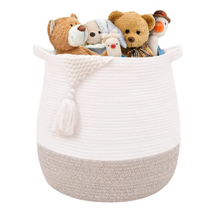 High Quality Laundry <b>Basket</b> Love Toy Clothes Cotton <b>Foldable</b> Hamper Rope Woven Storage <b>Basket</b> for Kid's Room - Product Image 2