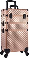 Valise de maquillage professionnelle 3 en 1 sur roulettes, valise trolley en aluminium avec roulettes à 360° °   Organisateur de cosmétiques sur roulettes avec serrure et clé