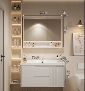 Meuble-lavabo mural moderne en MDF laqué avec mélamine, miroir intégré et lavabo en céramique pour hôtel - Product Image 4