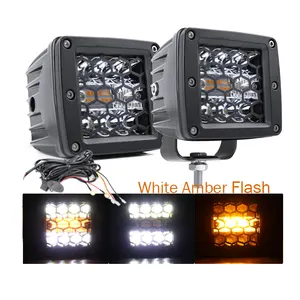 Mini lâmpada led para caminhão ou branco, acessórios para caminhão automático, 24w e 3 polegadas, luz auxiliar, flash de âmbar, 24v, farol de milha com cabo