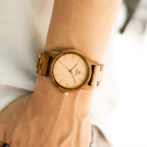 Relojes de madera de <span class=keywords><strong>Mango</strong></span> de lujo para hombre y mujer, de marca personalizada, informal, de cuarzo, UWOOD, Koa, de madera de Acacia de oliva - Product Image 3
