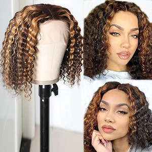 Dropshopping-pelucas de cabello humano rizado, postizo de encaje corto de 13x4, Color ombré Bob, P4/27, B14 - Product Image 1