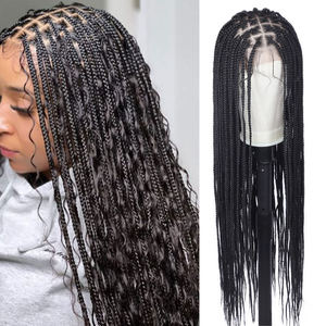 Perruques tressées africaines sans colle en dentelle complète, perruques tressées faites à la main avec dentelle frontale, perruques tressées 360 Swiss Hair Box Braid pour la vente en gros - Product Image 1
