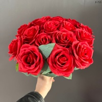 Fournisseur d'usine : Roses artificielles de haute qualité à 18 têtes, en velours, rouges et blanches, roses au toucher réel personnalisées pour la décoration intérieure