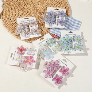 MIO 3 pezzi Set di fermaglio per <span class=keywords><strong>capelli</strong></span> con stampa floreale 8/4cm di medie dimensioni da donna per ragazze pinza per <span class=keywords><strong>capelli</strong></span> squalo in plastica per uso quotidiano estivo hawii - Product Image 2