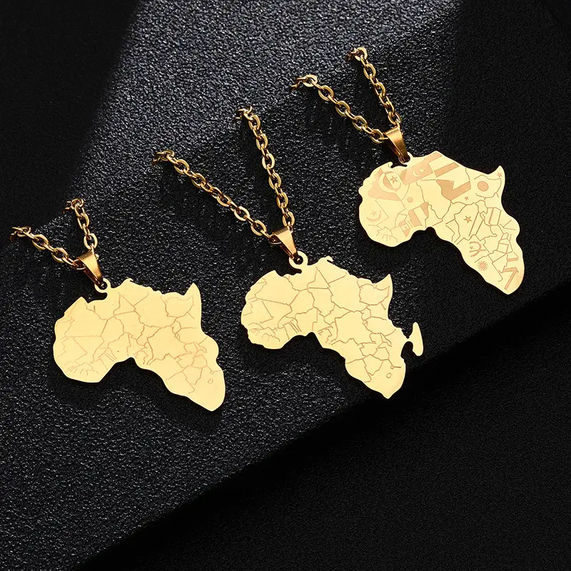 High Quality Hip-hop Style stainless steel Country Africa Map Pendant Necklaces Gold Color Jewelry For Women Men