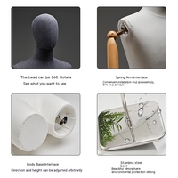 Mannequin de vitrine pour veste, en fibre de verre, pour homme, bras flexibles en bois, noir, demi-corps supérieur, mannequin masculin pour costume, présentoir de costumes