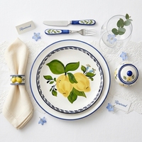 Assiettes de dîner en céramique citronnée style méditerranéen, service de vaisselle de luxe en porcelaine à motif floral vintage, assiette de présentation pour événements de mariage et hôtels