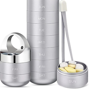 Organisateur de pilules 7 jours en aluminium anodisé, boîte à médicaments rotative portable de luxe avec service de personnalisation OEM/ODM - Product Image 1
