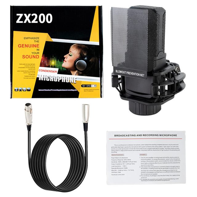 ZX-200 48V XLR Condenser Mic Microphone De Studio Podcast Professional Recording Music Studio Equipment Condenser Microphone