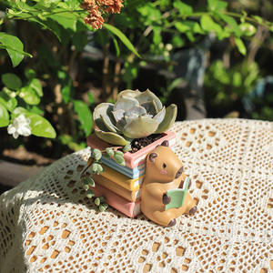Kapibara da giardinaggio all'aperto e Set decorativo da tavolo creativo vaso di fiori carnoso in resina divertente piantatrice capibara - Product Image 3