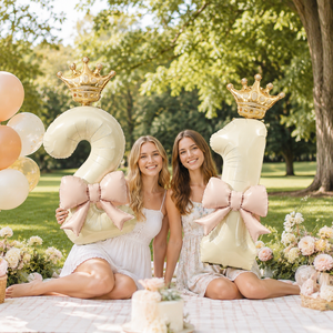 ChengNuo YiBai - Juego de Globos con Número Beige, Tema Reina de Lujo, Corona y Lazo, Globos Gigantes de Papel Metálico Crema Mate, Impresión en Grabado, para <span class=keywords><strong>Cumpleaños</strong></span> de <span class=keywords><strong>Adolescentes</strong></span> - Product Image 5