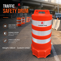 ROADSAFE 100cm Baril de signalisation routière en PE réfléchissant, barrière de sécurité routière, tambour de signalisation, contrôleur de circulation